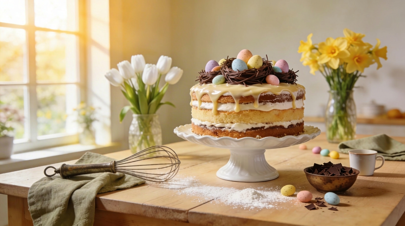 Dolci Pasquali su tavola imbandita con atmosfera pasquale